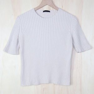 THE ROW Cashmere Blend Ribbed Short Sleeve Knit Shirt Cream Tan Size Small